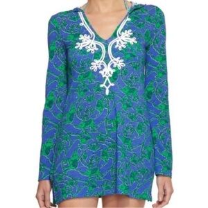 Lilly Pulitzer Noelle Loopy Elephants Hooded Embroidered Tunic Top ~ M
